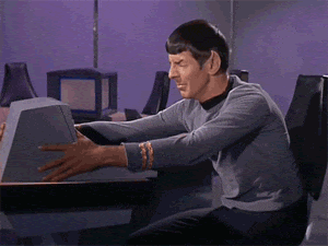 Spock cries in front of computer